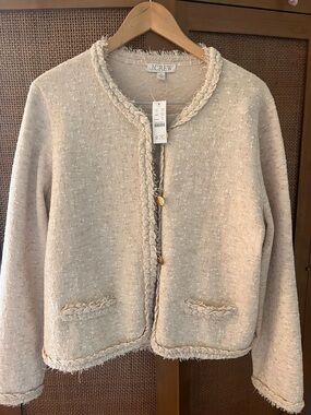 BNWT J. Crew Cream Bouclé Braided-Trim Cardigan + skirt